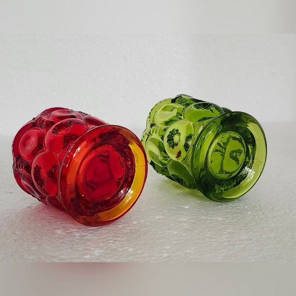 VTG L.E. Smith Moon & Stars Amberine & Green Toothpick Holders - Picture 3 of 9